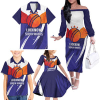 Custom Lucknow India Cricket Family Matching Off The Shoulder Long Sleeve Dress and Hawaiian Shirt Go Champions
