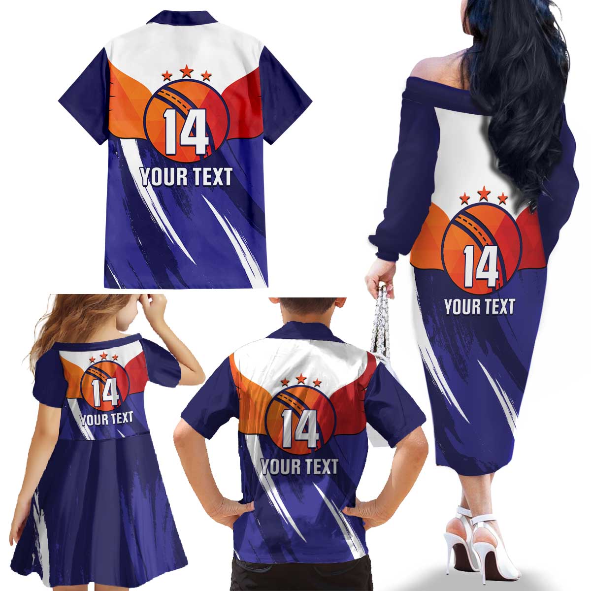Custom Lucknow India Cricket Family Matching Off The Shoulder Long Sleeve Dress and Hawaiian Shirt Go Champions