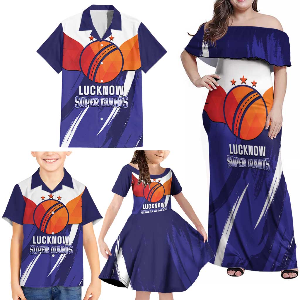 Custom Lucknow India Cricket Family Matching Off Shoulder Maxi Dress and Hawaiian Shirt Go Champions
