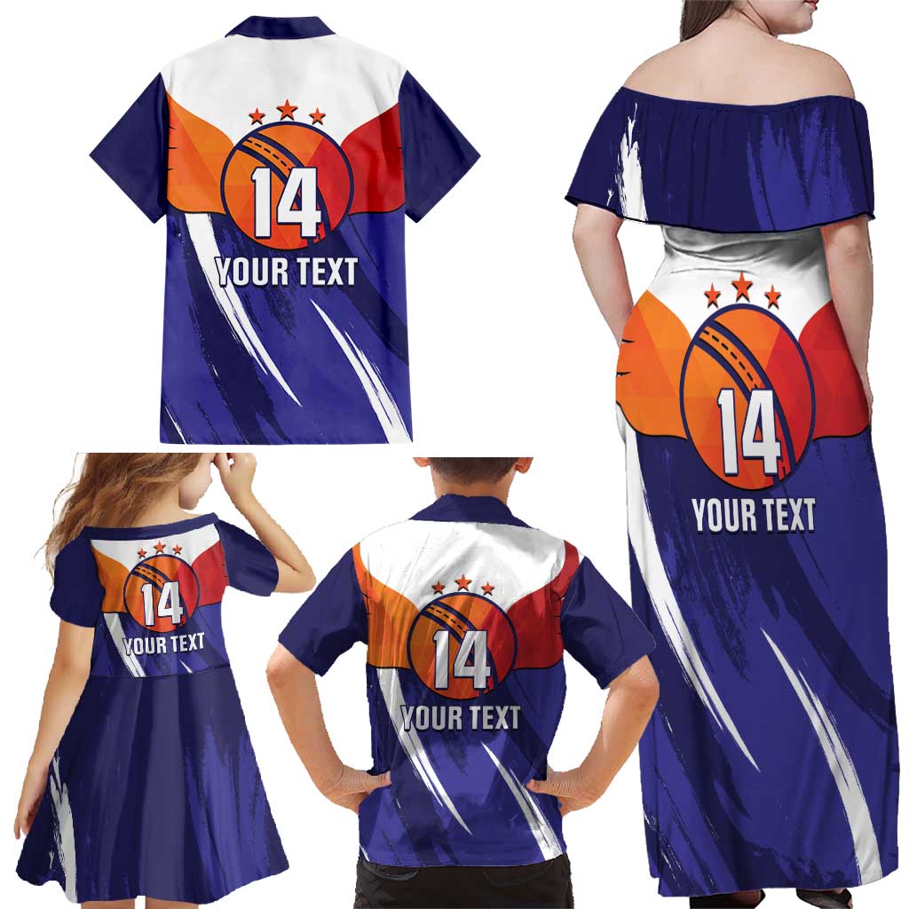 Custom Lucknow India Cricket Family Matching Off Shoulder Maxi Dress and Hawaiian Shirt Go Champions