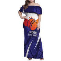 Custom Lucknow India Cricket Family Matching Off Shoulder Maxi Dress and Hawaiian Shirt Go Champions