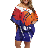 Custom Lucknow India Cricket Family Matching Off Shoulder Short Dress and Hawaiian Shirt Go Champions