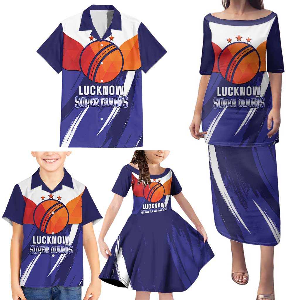 Custom Lucknow India Cricket Family Matching Puletasi and Hawaiian Shirt Go Champions
