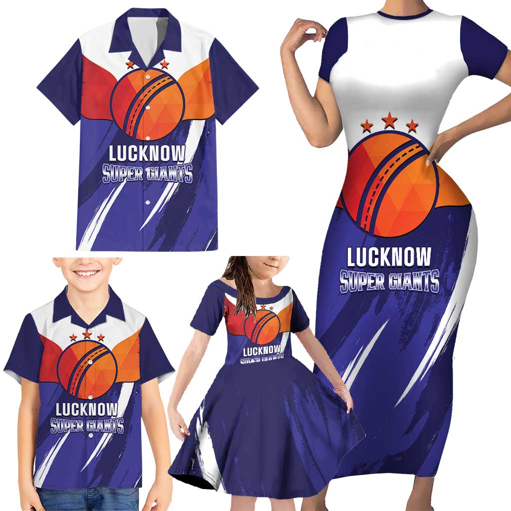 Custom Lucknow India Cricket Family Matching Short Sleeve Bodycon Dress and Hawaiian Shirt Go Champions