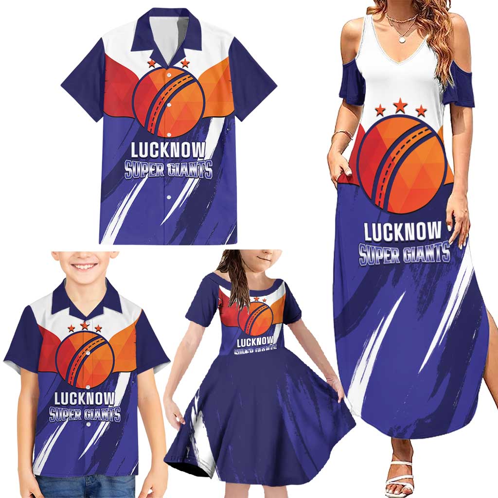 Custom Lucknow India Cricket Family Matching Summer Maxi Dress and Hawaiian Shirt Go Champions