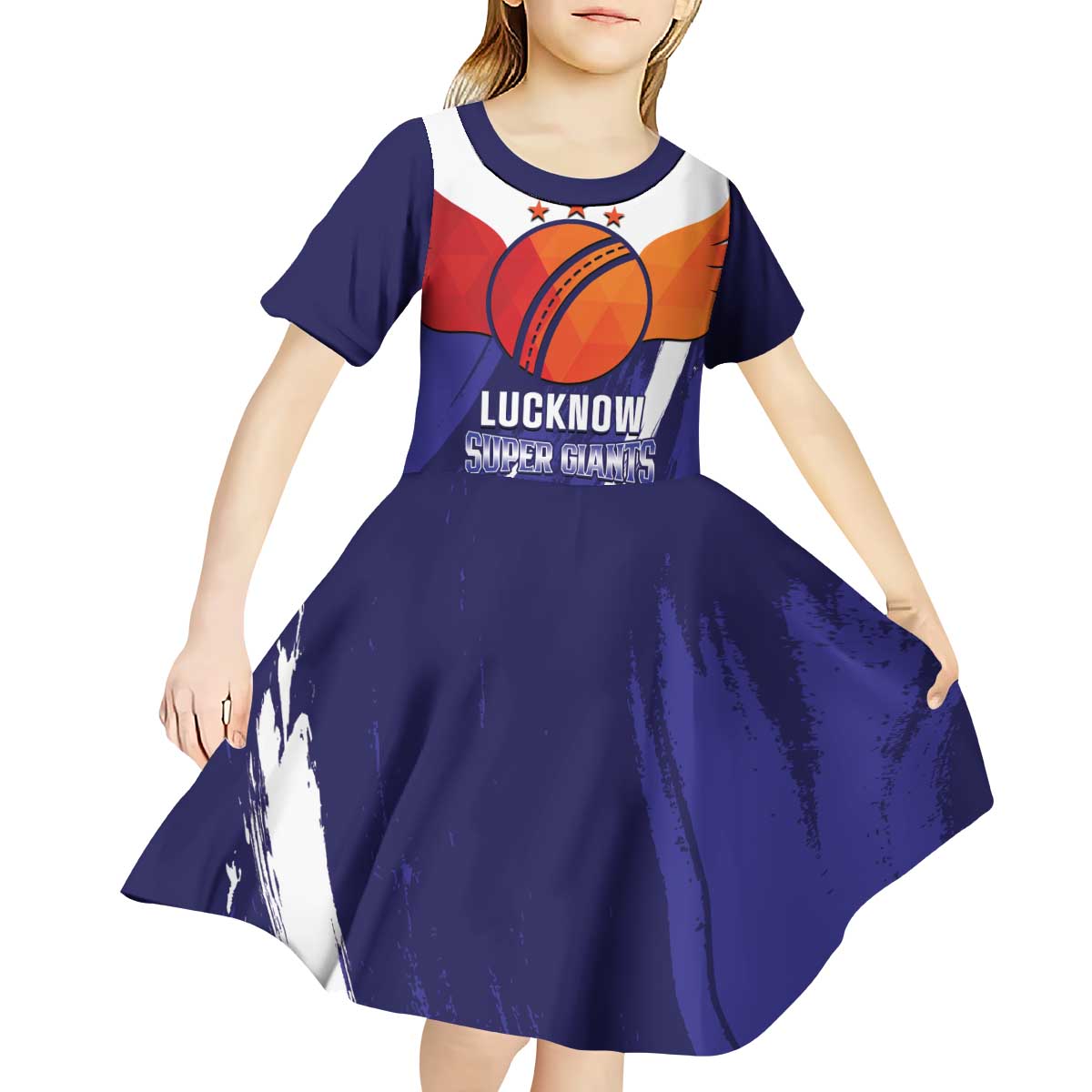 Custom Lucknow India Cricket Kid Short Sleeve Dress Go Champions