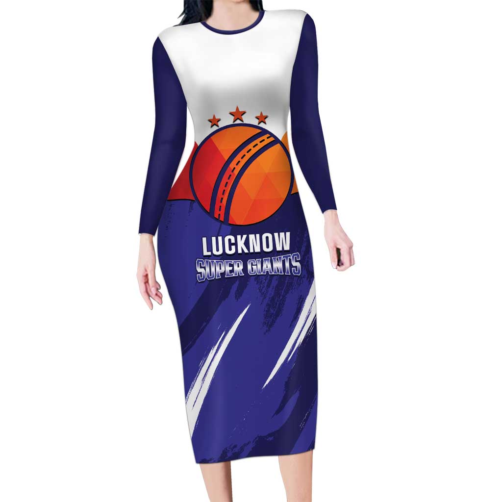 Custom Lucknow India Cricket Long Sleeve Bodycon Dress Go Champions