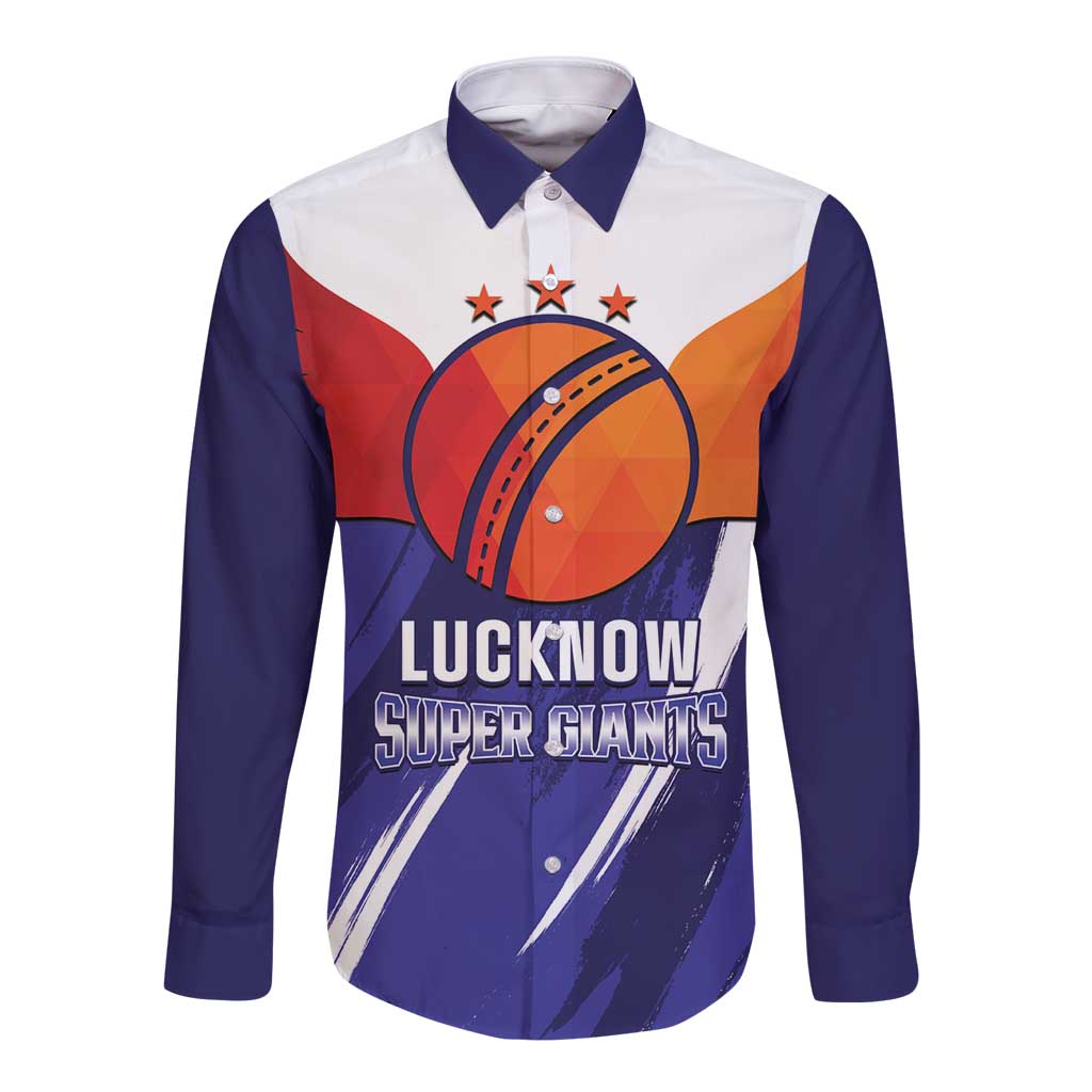 Custom Lucknow India Cricket Long Sleeve Button Shirt Go Champions