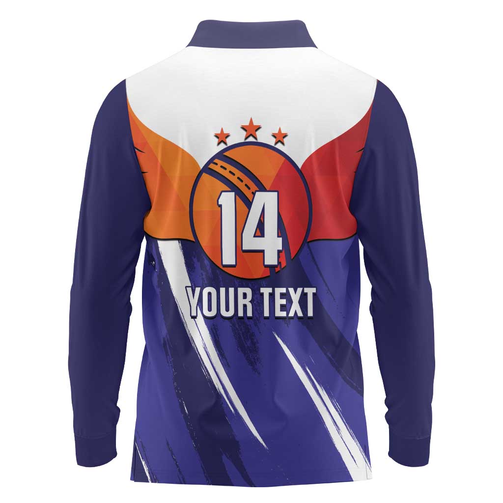 Custom Lucknow India Cricket Long Sleeve Polo Shirt Go Champions