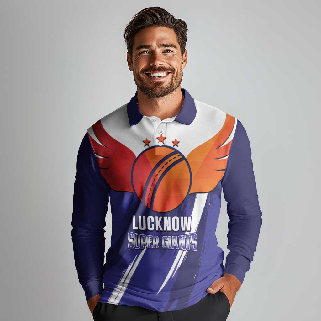 Custom Lucknow India Cricket Long Sleeve Polo Shirt Go Champions