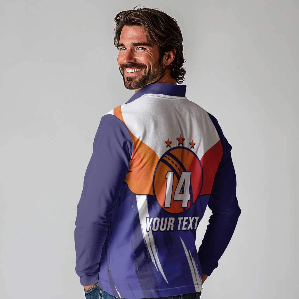 Custom Lucknow India Cricket Long Sleeve Polo Shirt Go Champions