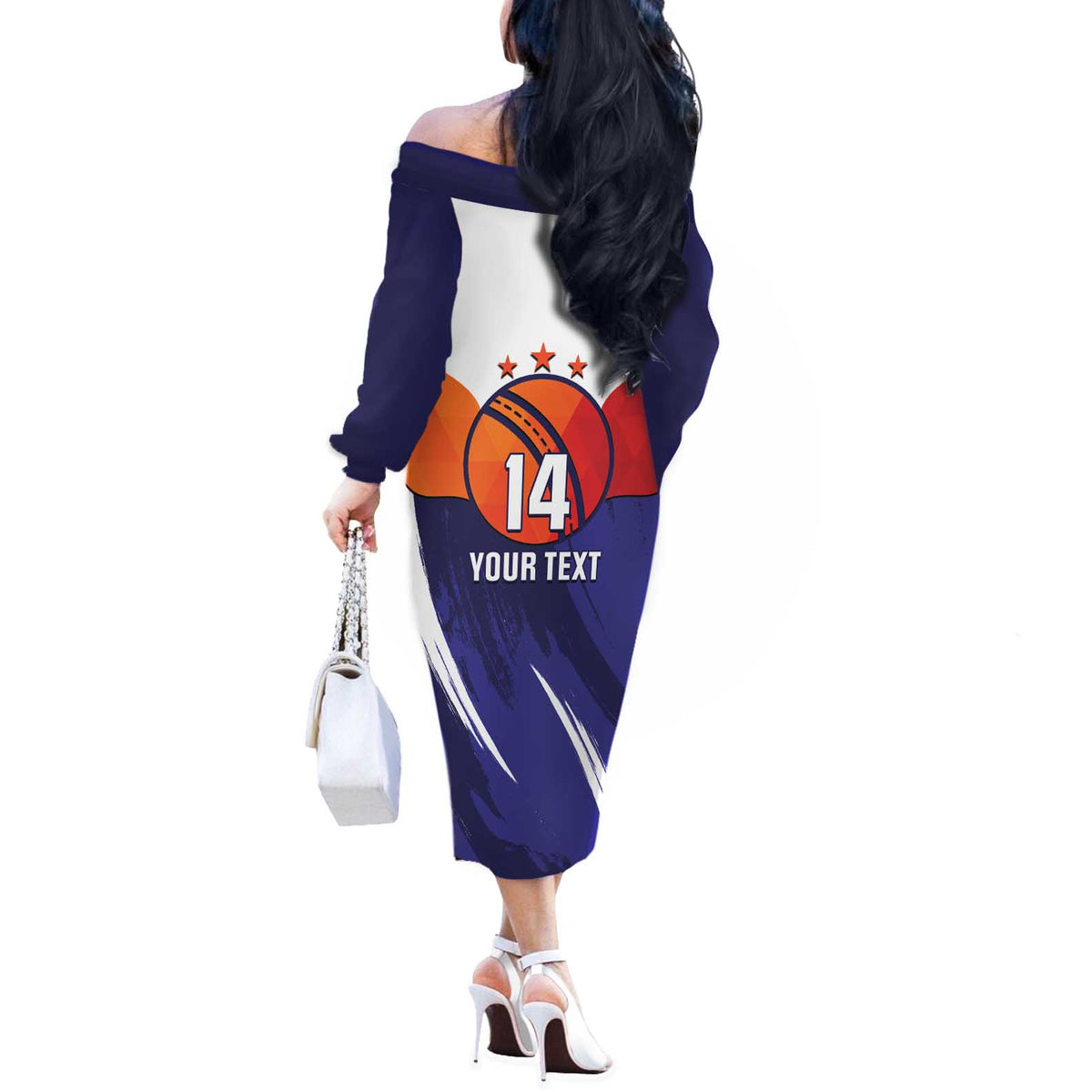 Custom Lucknow India Cricket Off The Shoulder Long Sleeve Dress Go Champions