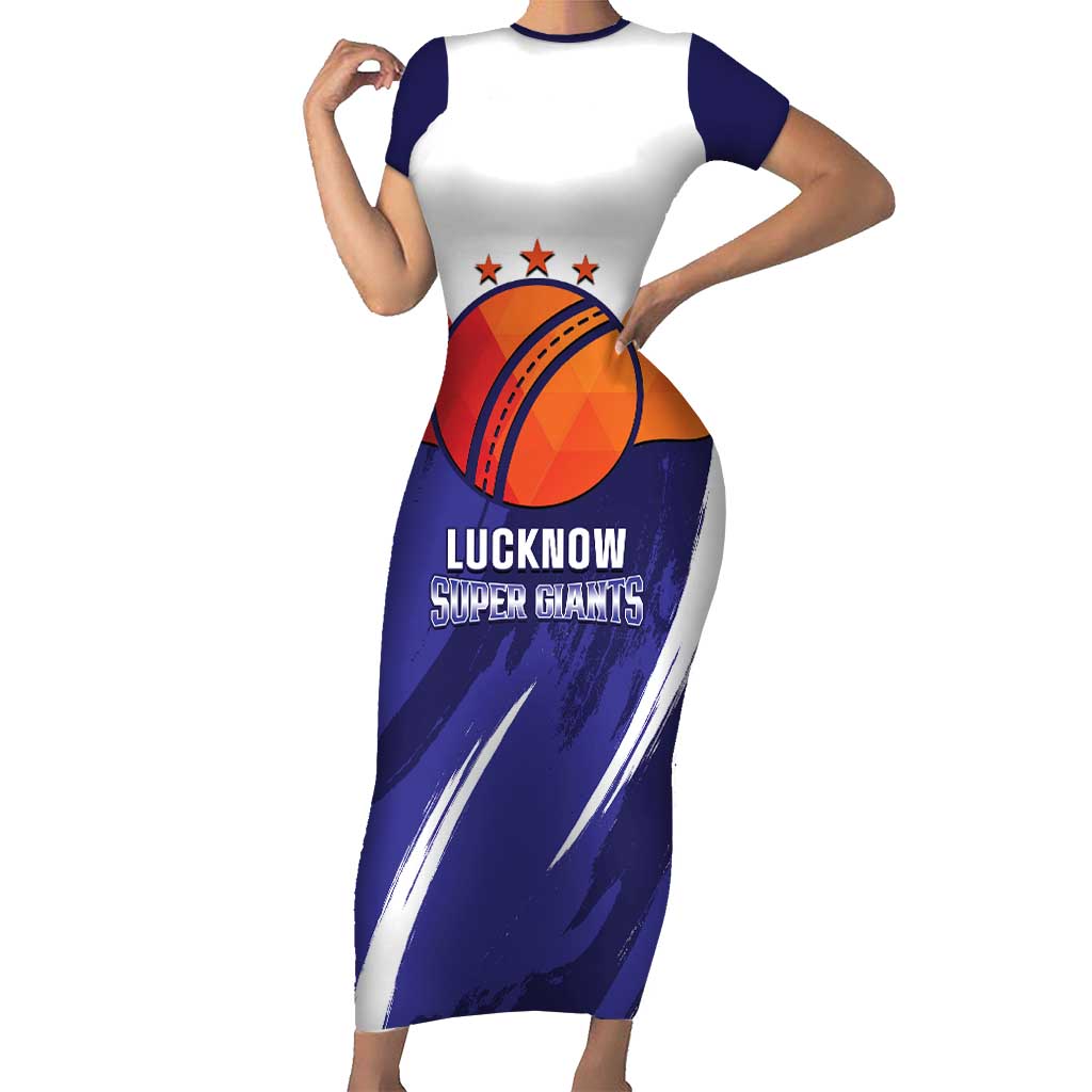 Custom Lucknow India Cricket Short Sleeve Bodycon Dress Go Champions