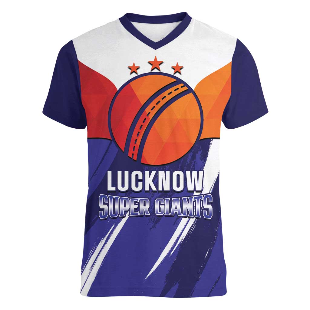Custom Lucknow India Cricket Women V-Neck T-Shirt Go Champions