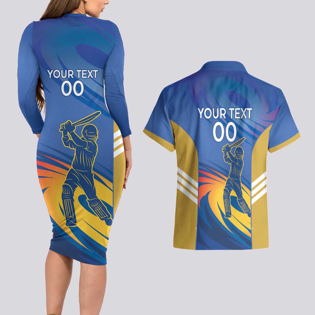 Custom Mumbai India Cricket Couples Matching Long Sleeve Bodycon Dress and Hawaiian Shirt Go Champions