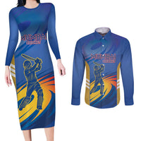 Custom Mumbai India Cricket Couples Matching Long Sleeve Bodycon Dress and Long Sleeve Button Shirt Go Champions