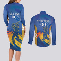 Custom Mumbai India Cricket Couples Matching Long Sleeve Bodycon Dress and Long Sleeve Button Shirt Go Champions