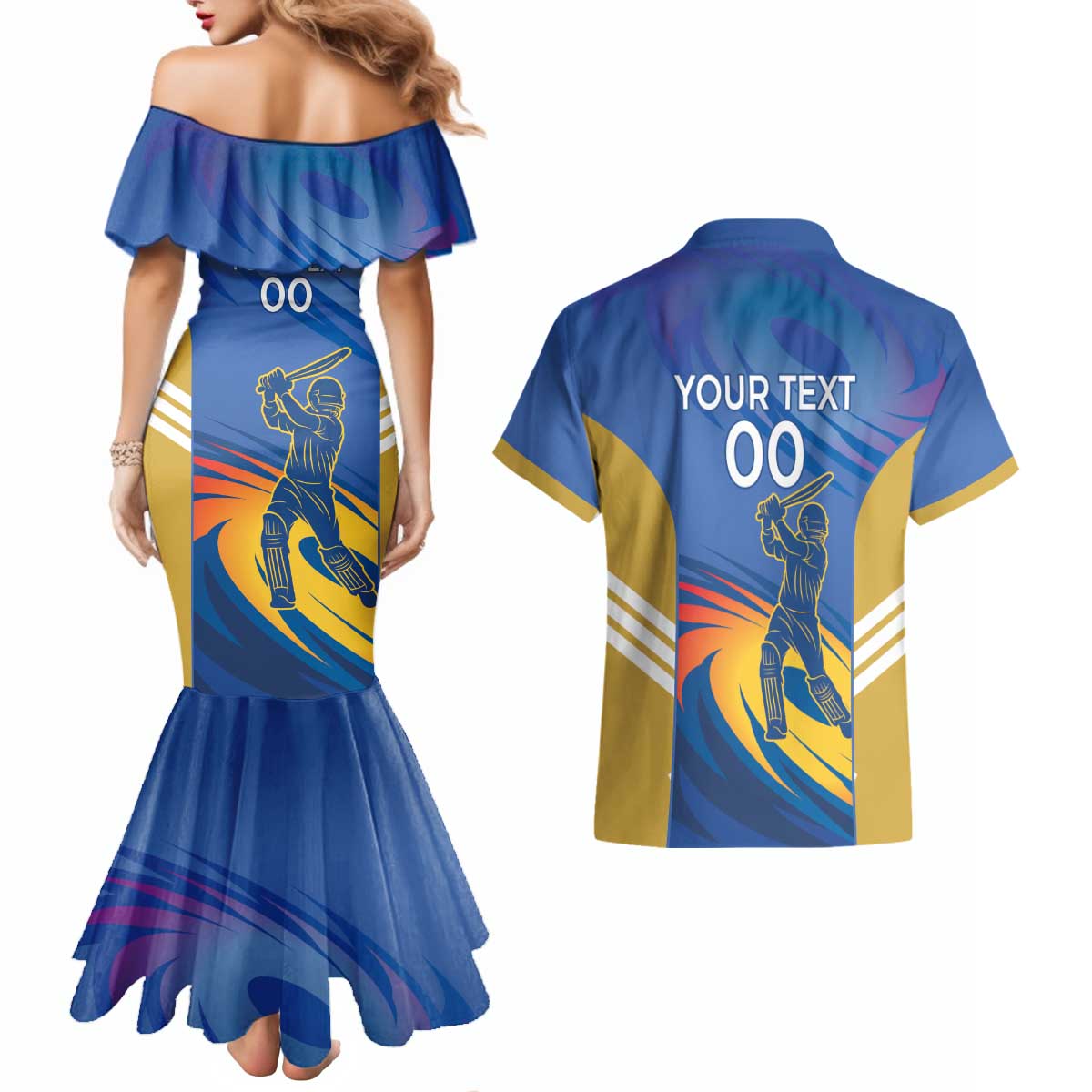 Custom Mumbai India Cricket Couples Matching Mermaid Dress and Hawaiian Shirt Go Champions