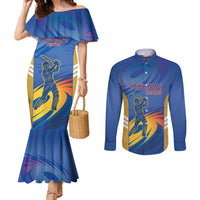 Custom Mumbai India Cricket Couples Matching Mermaid Dress and Long Sleeve Button Shirt Go Champions