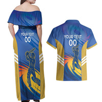 Custom Mumbai India Cricket Couples Matching Off Shoulder Maxi Dress and Hawaiian Shirt Go Champions