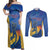 Custom Mumbai India Cricket Couples Matching Off Shoulder Maxi Dress and Long Sleeve Button Shirt Go Champions