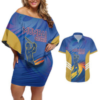 Custom Mumbai India Cricket Couples Matching Off Shoulder Short Dress and Hawaiian Shirt Go Champions