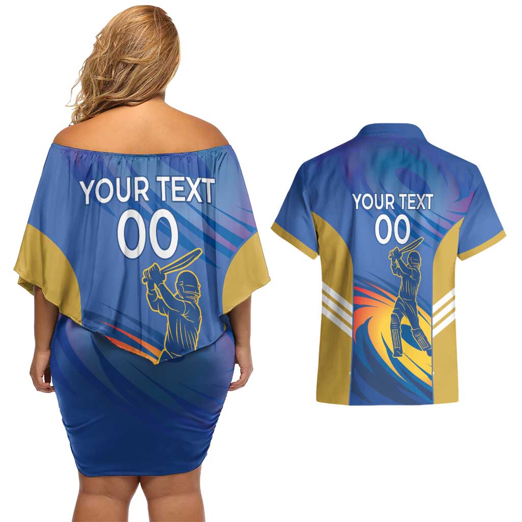 Custom Mumbai India Cricket Couples Matching Off Shoulder Short Dress and Hawaiian Shirt Go Champions