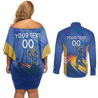 Custom Mumbai India Cricket Couples Matching Off Shoulder Short Dress and Long Sleeve Button Shirt Go Champions