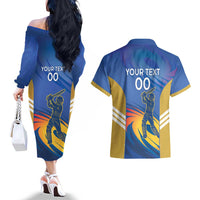 Custom Mumbai India Cricket Couples Matching Off The Shoulder Long Sleeve Dress and Hawaiian Shirt Go Champions