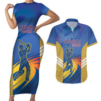 Custom Mumbai India Cricket Couples Matching Short Sleeve Bodycon Dress and Hawaiian Shirt Go Champions