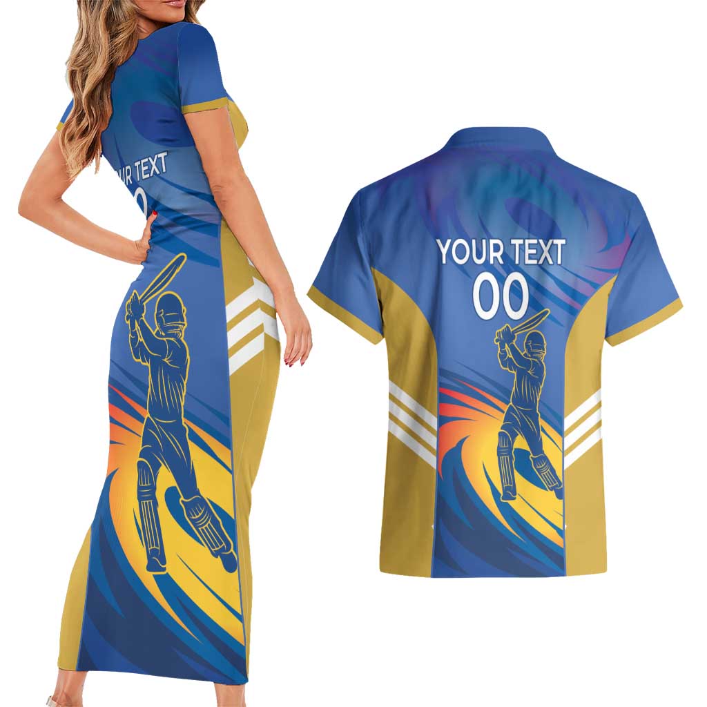 Custom Mumbai India Cricket Couples Matching Short Sleeve Bodycon Dress and Hawaiian Shirt Go Champions