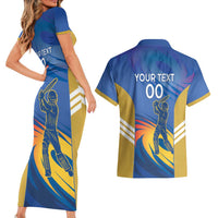 Custom Mumbai India Cricket Couples Matching Short Sleeve Bodycon Dress and Hawaiian Shirt Go Champions
