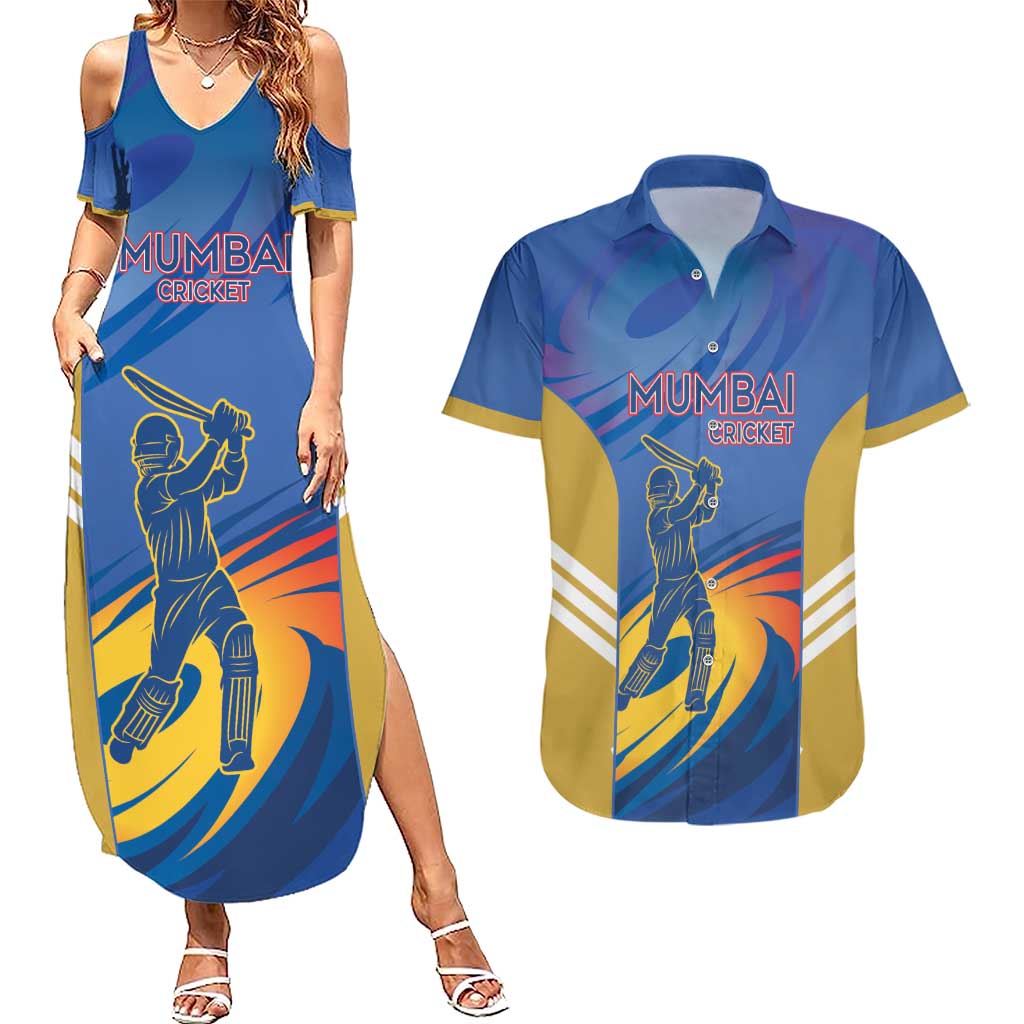 Custom Mumbai India Cricket Couples Matching Summer Maxi Dress and Hawaiian Shirt Go Champions