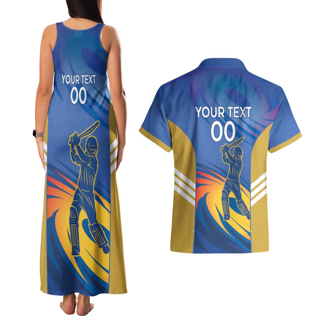 Custom Mumbai India Cricket Couples Matching Tank Maxi Dress and Hawaiian Shirt Go Champions