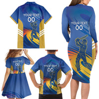Custom Mumbai India Cricket Family Matching Long Sleeve Bodycon Dress and Hawaiian Shirt Go Champions