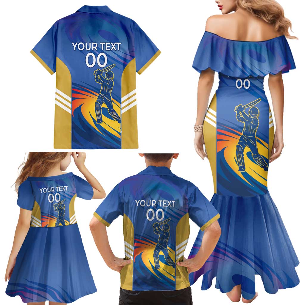 Custom Mumbai India Cricket Family Matching Mermaid Dress and Hawaiian Shirt Go Champions