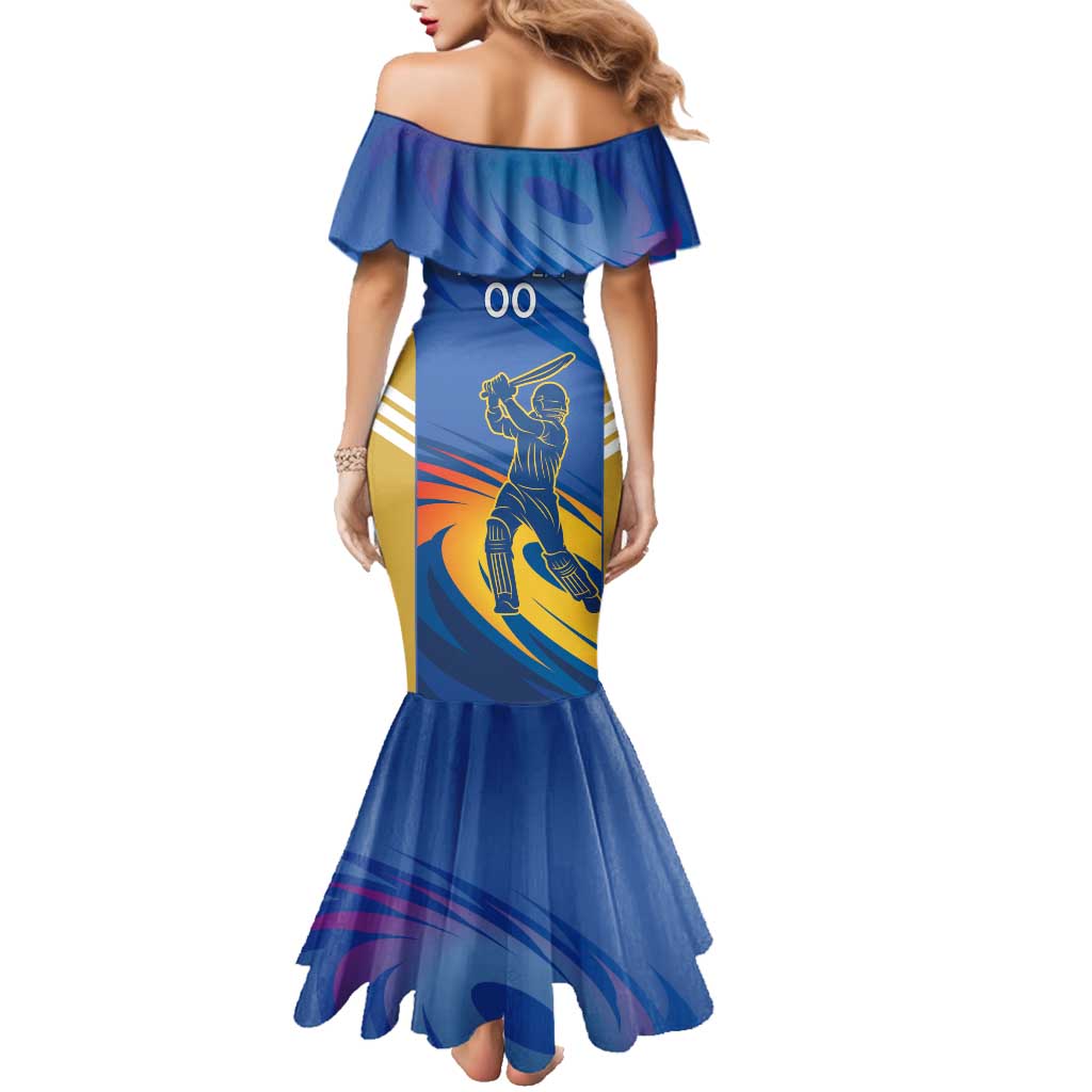 Custom Mumbai India Cricket Family Matching Mermaid Dress and Hawaiian Shirt Go Champions