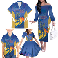 Custom Mumbai India Cricket Family Matching Off The Shoulder Long Sleeve Dress and Hawaiian Shirt Go Champions