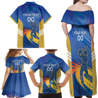 Custom Mumbai India Cricket Family Matching Off Shoulder Maxi Dress and Hawaiian Shirt Go Champions