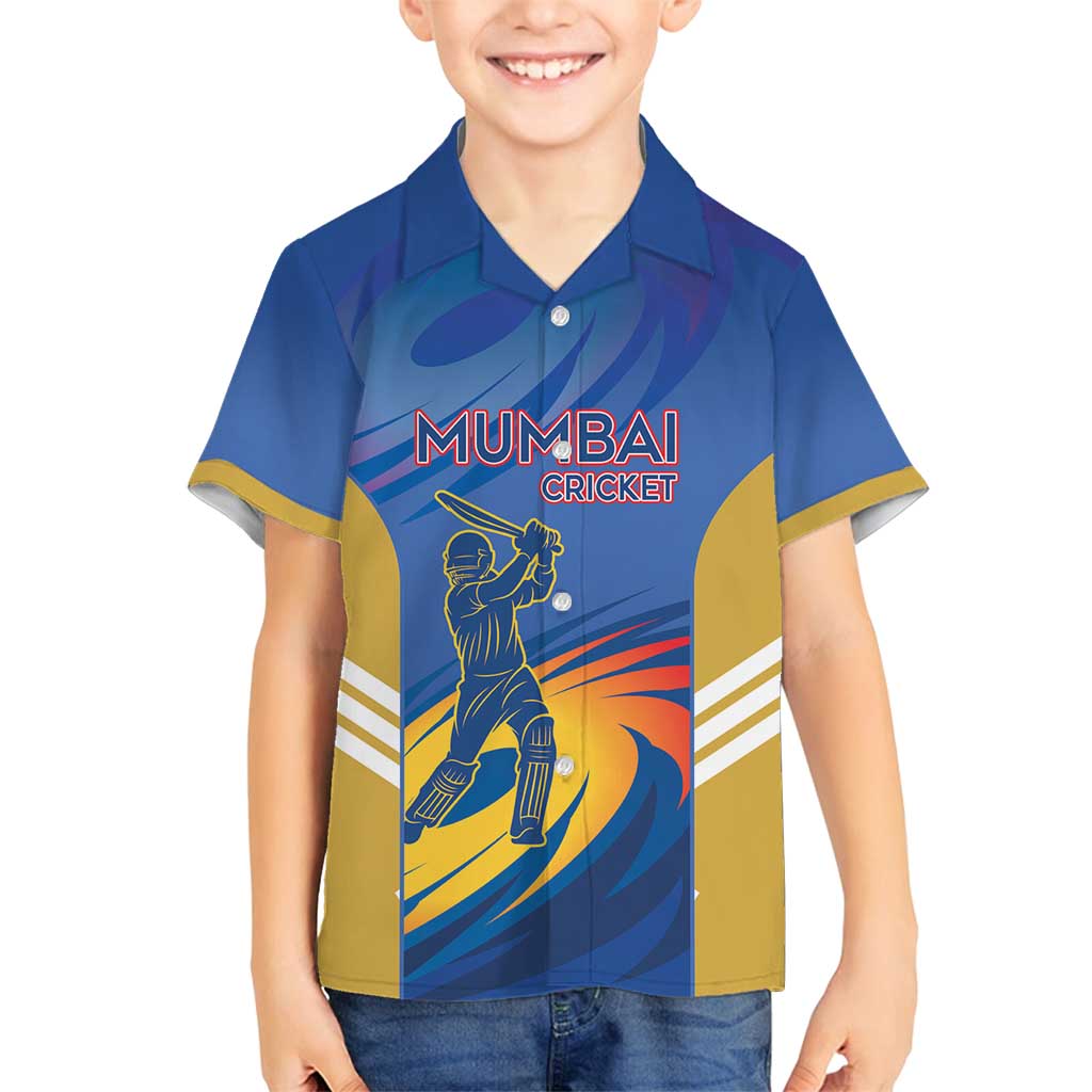 Custom Mumbai India Cricket Family Matching Off Shoulder Short Dress and Hawaiian Shirt Go Champions