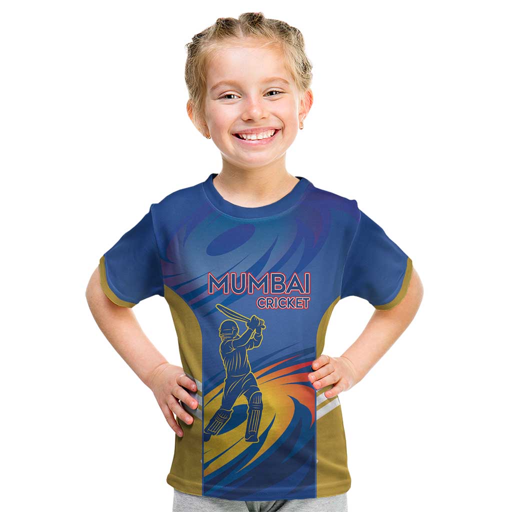 Custom Mumbai India Cricket Kid T Shirt Go Champions
