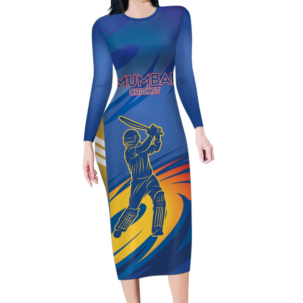Custom Mumbai India Cricket Long Sleeve Bodycon Dress Go Champions