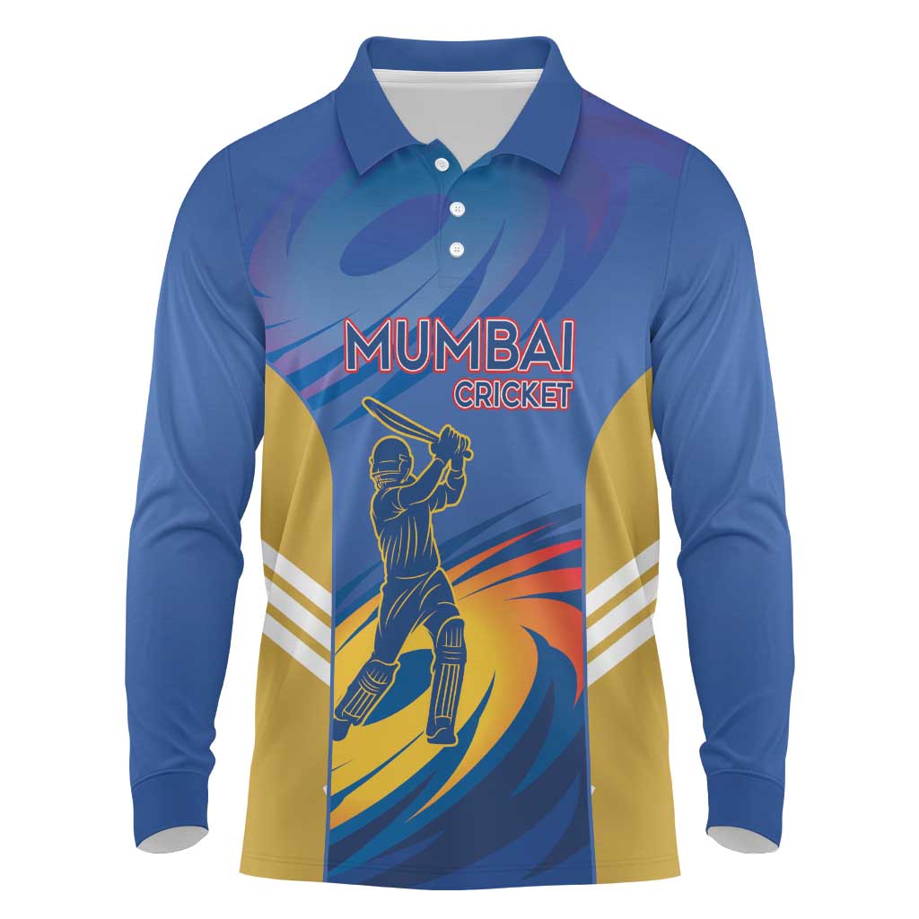 Custom Mumbai India Cricket Long Sleeve Polo Shirt Go Champions