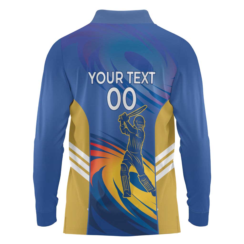 Custom Mumbai India Cricket Long Sleeve Polo Shirt Go Champions