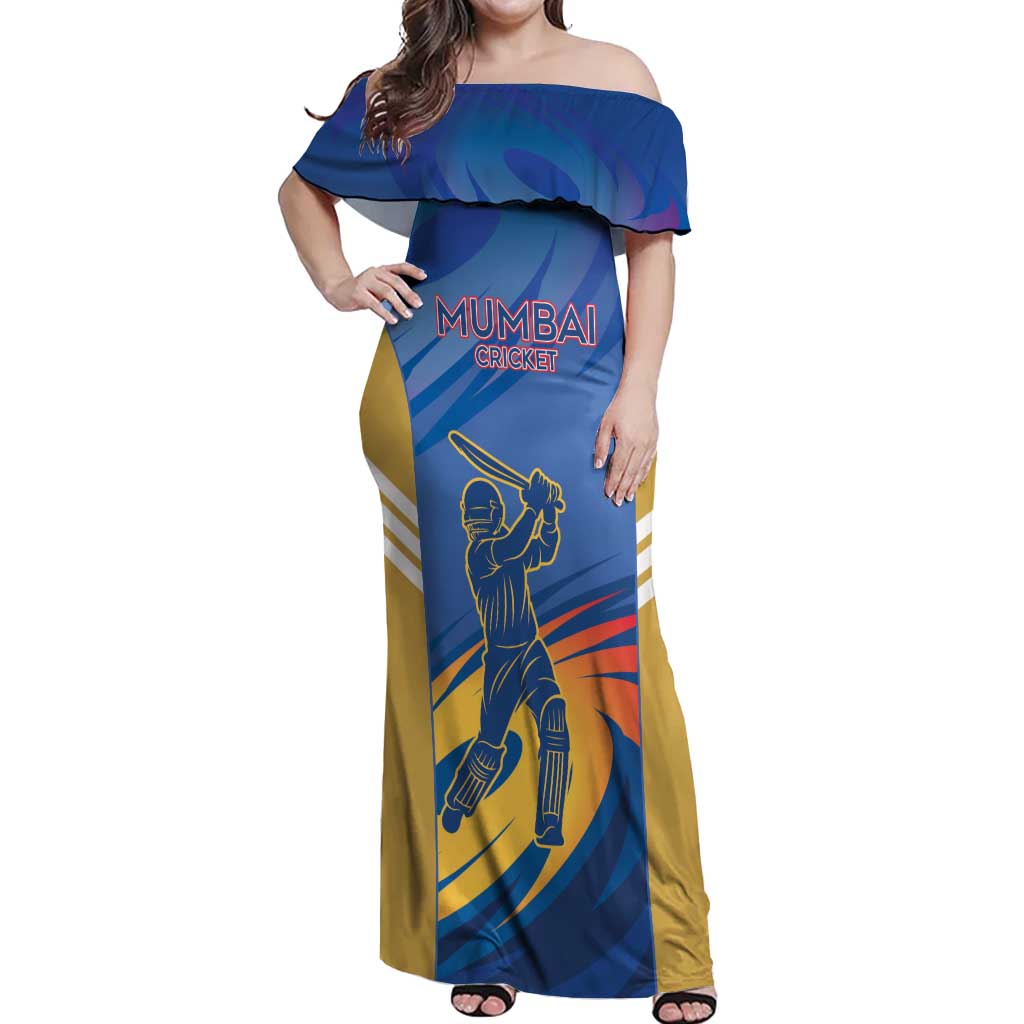 Custom Mumbai India Cricket Off Shoulder Maxi Dress Go Champions