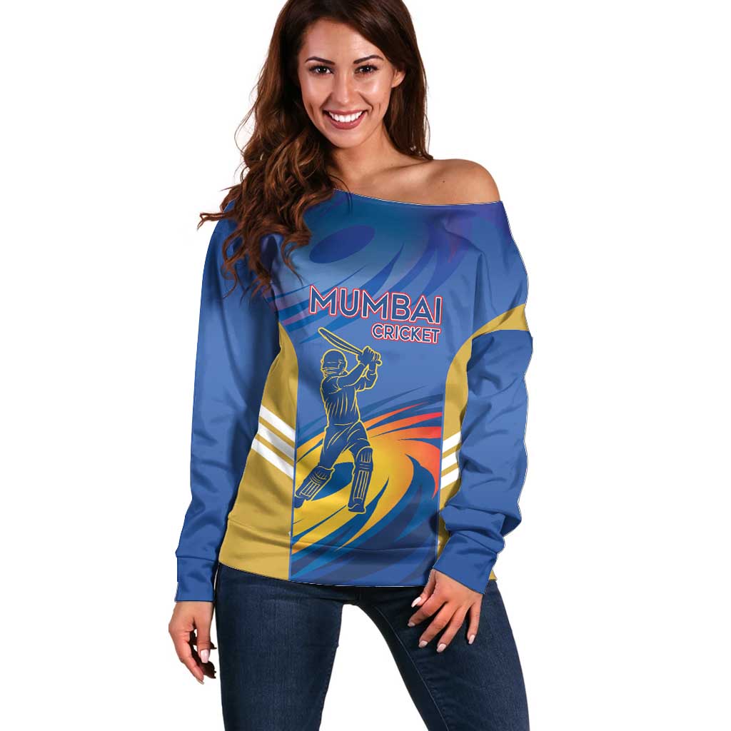 Custom Mumbai India Cricket Off Shoulder Sweater Go Champions