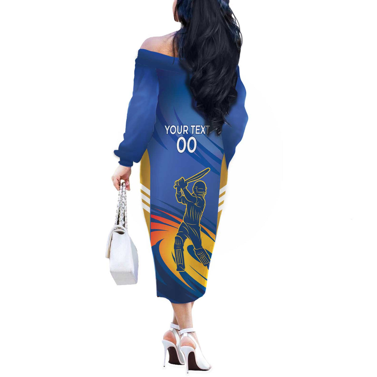 Custom Mumbai India Cricket Off The Shoulder Long Sleeve Dress Go Champions