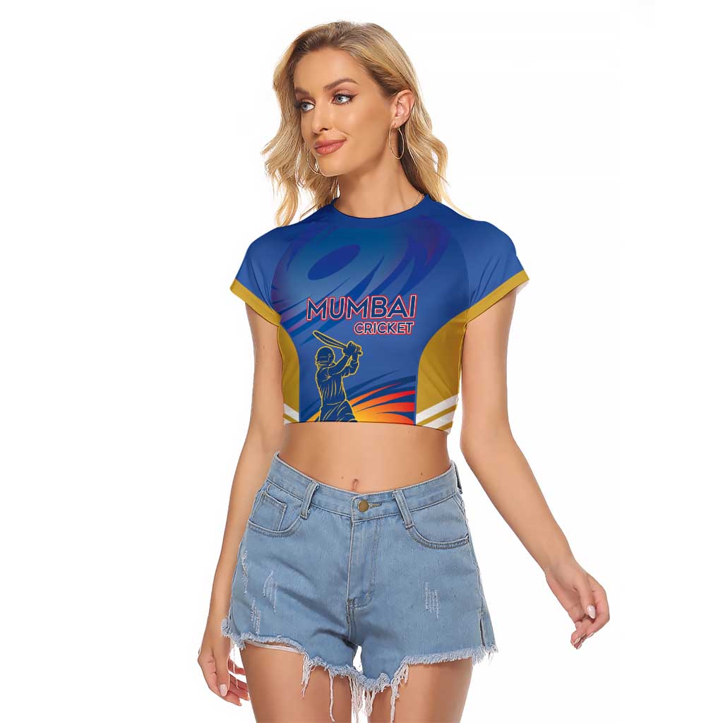 Custom Mumbai India Cricket Raglan Cropped T Shirt Go Champions