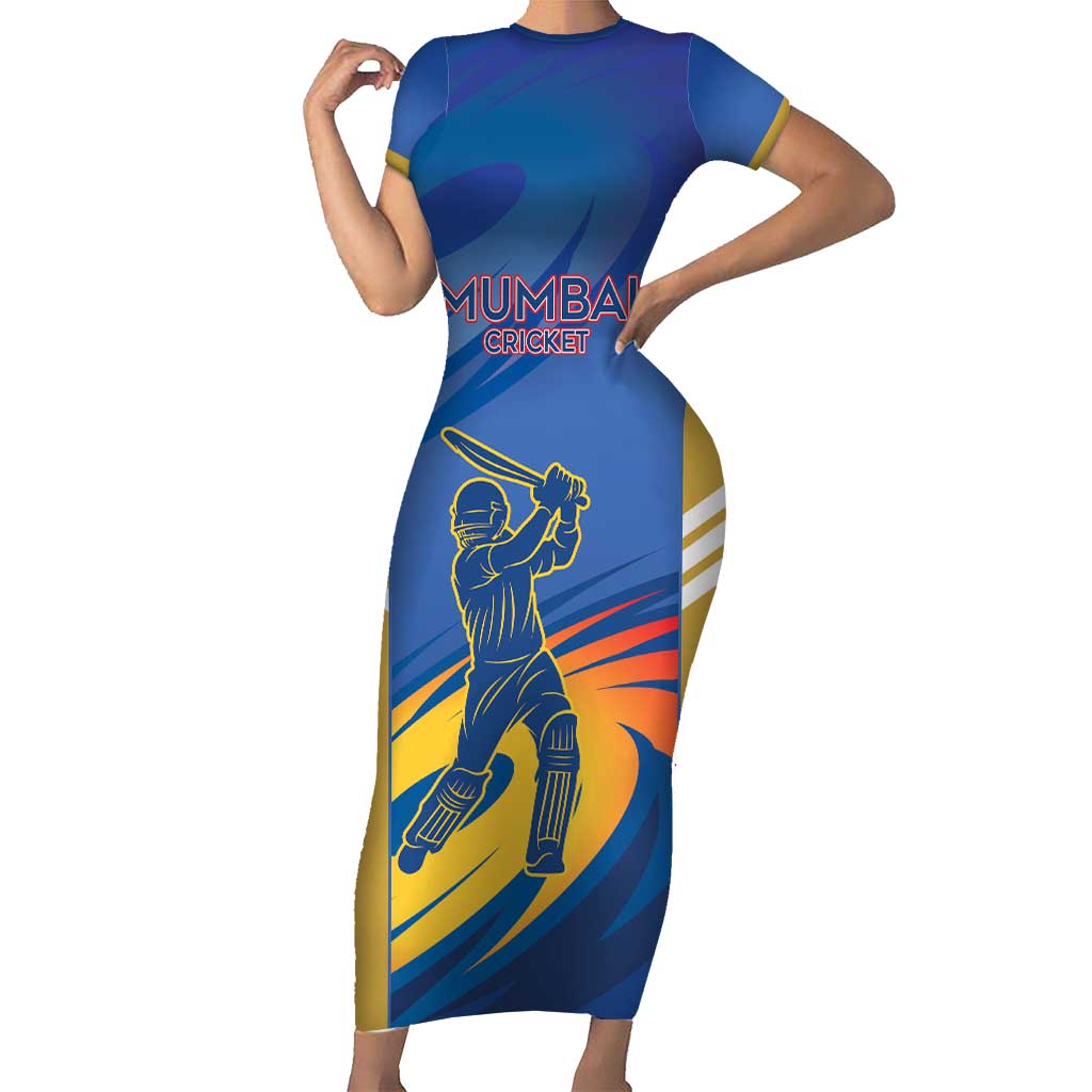 Custom Mumbai India Cricket Short Sleeve Bodycon Dress Go Champions