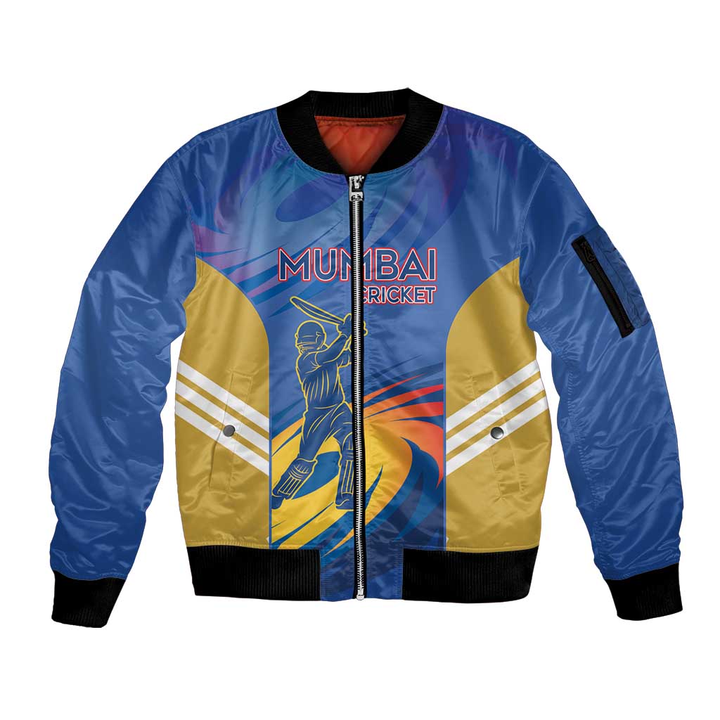 Custom Mumbai India Cricket Sleeve Zip Bomber Jacket Go Champions